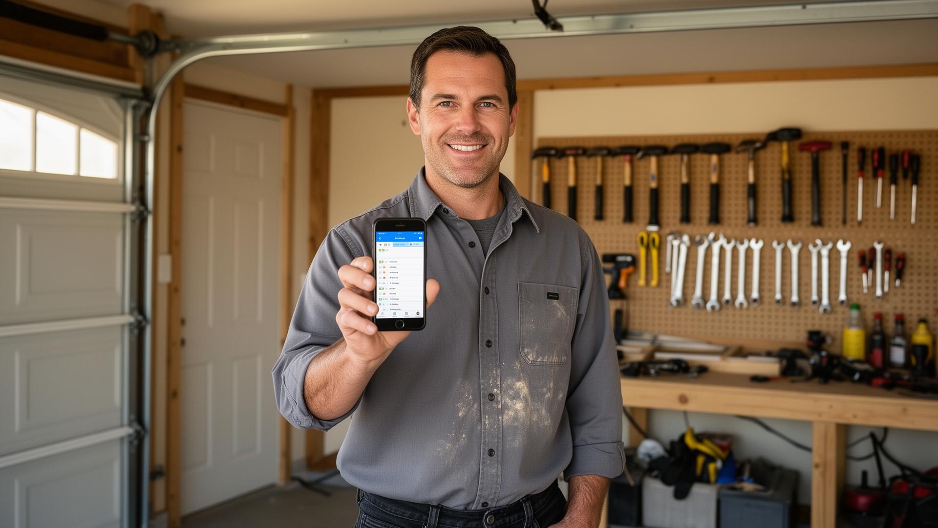 Handyman professional using Call Monkey software on iPhone
