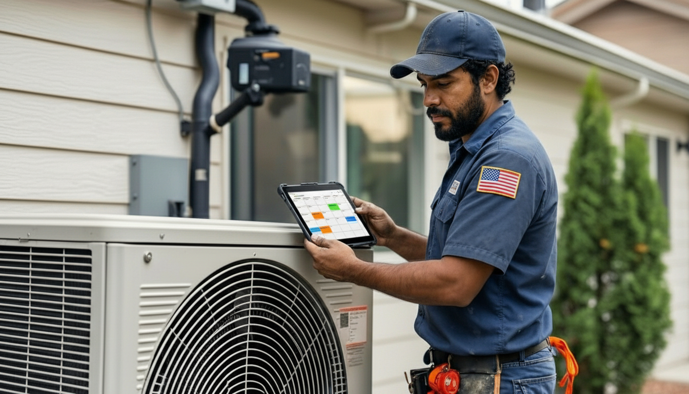 HVAC technician installing and repairing heating and cooling systems