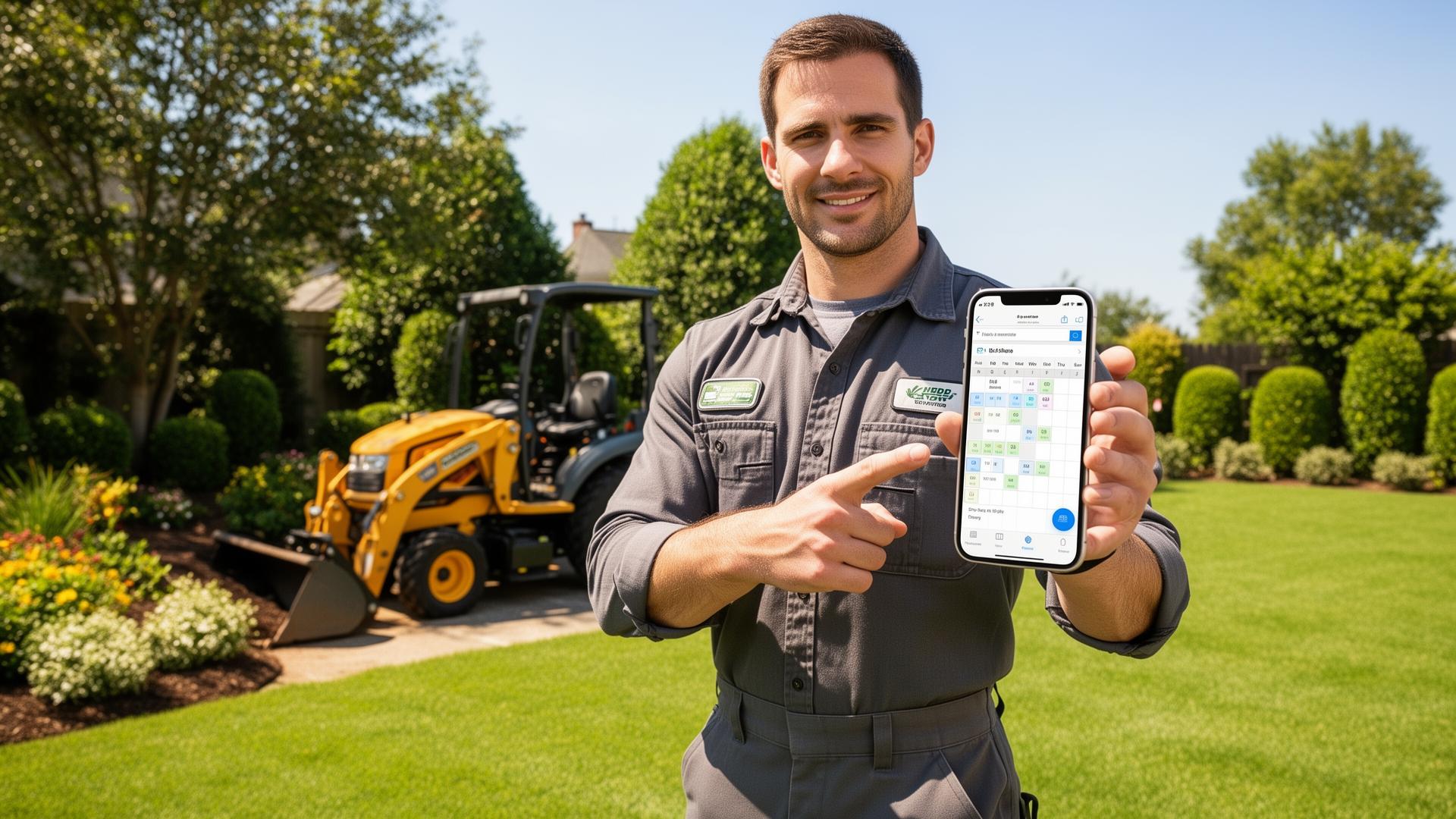 Landscaper using Call Monkey software on iPhone