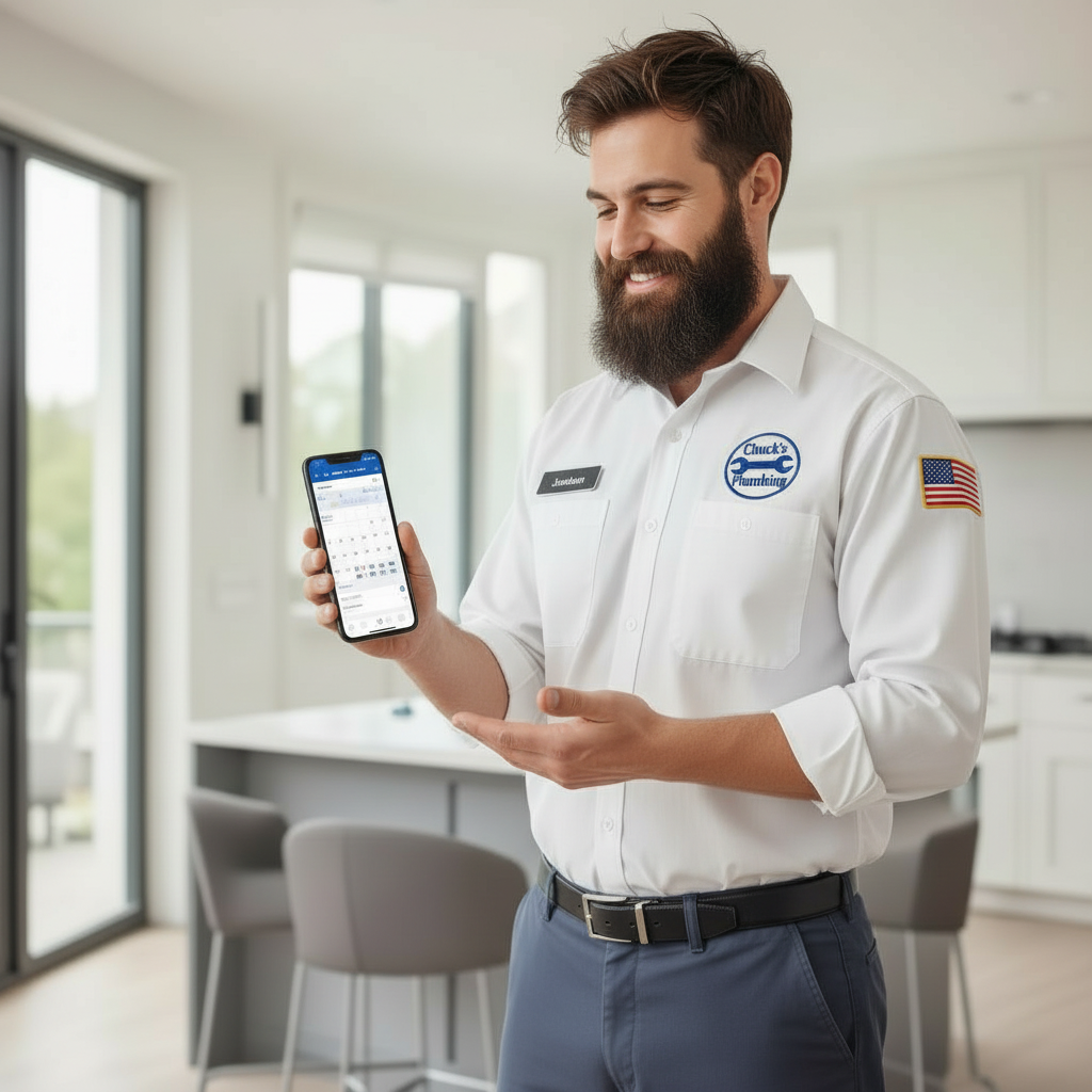 Plumber using Call Monkey field service software on iPhone